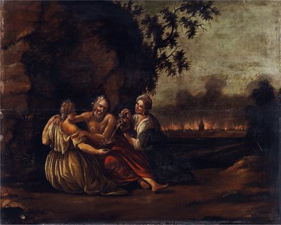 Lot and His Daughters Before the Burning Sodom by Unbekannt Unbekannt